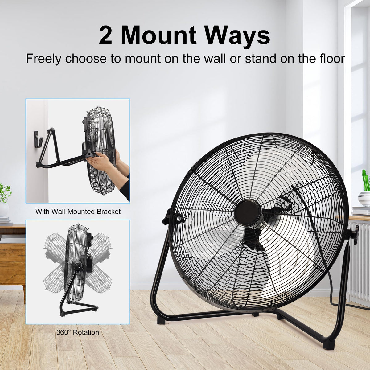 20 Inch 3 Speed High Velocity Metal Industrial Floor Fan E8307
