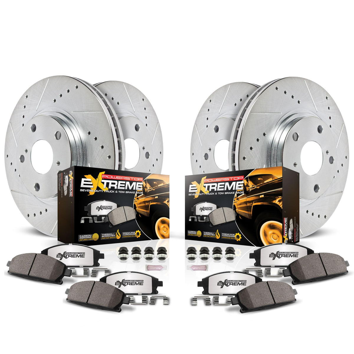 Front and Rear Drilled Slotted Brake Rotors and Carbon Fiber Ceramic Pads M9779
