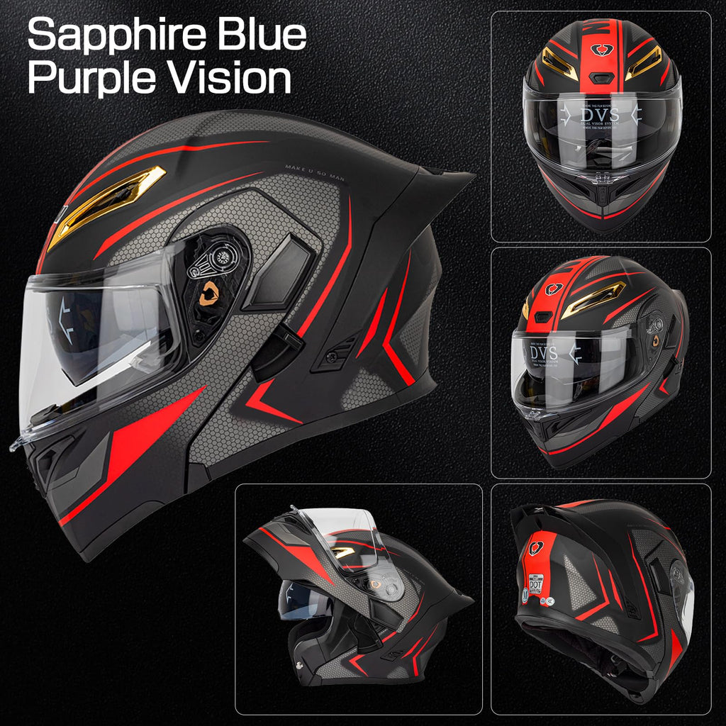 DOT Certified Flip Up Full Face Modular Motorcycle Helmet J7782