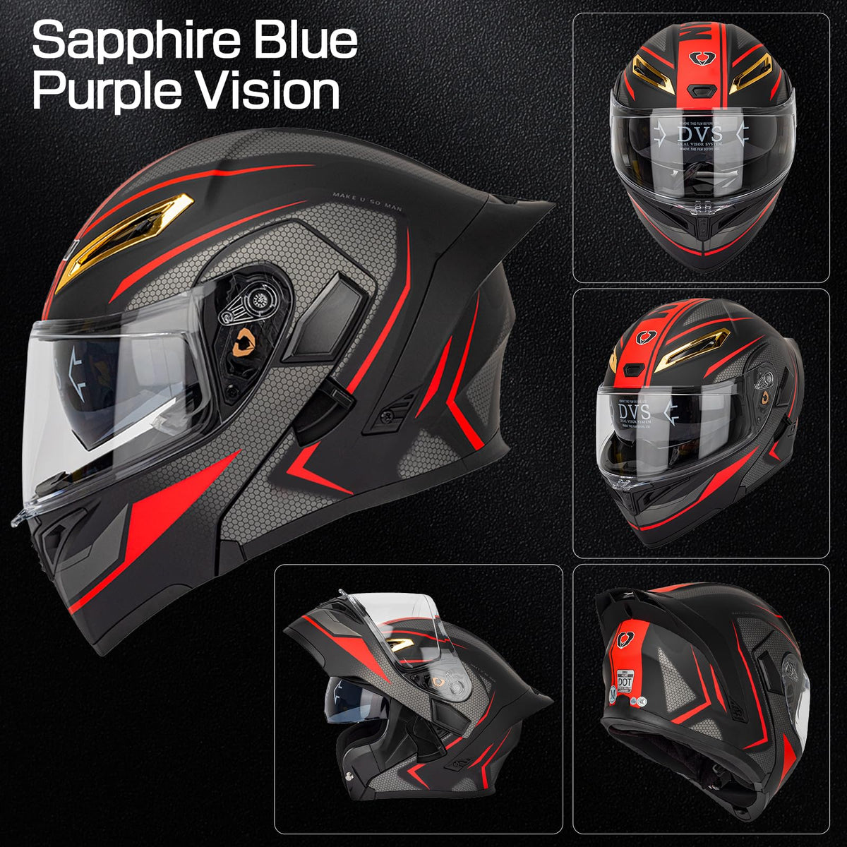 DOT Certified Flip Up Full Face Modular Motorcycle Helmet J7782