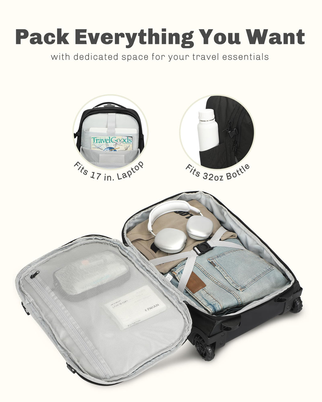 Rolling Backpack with Wheels 43L with Packing Cubes Set O349366