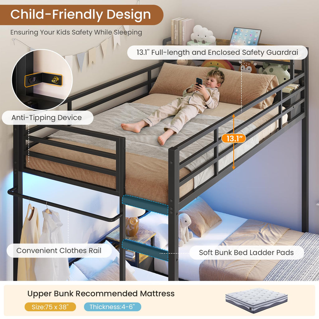 Black Twin Over Twin Triple Bunk Bed with Storage Drawers P4631