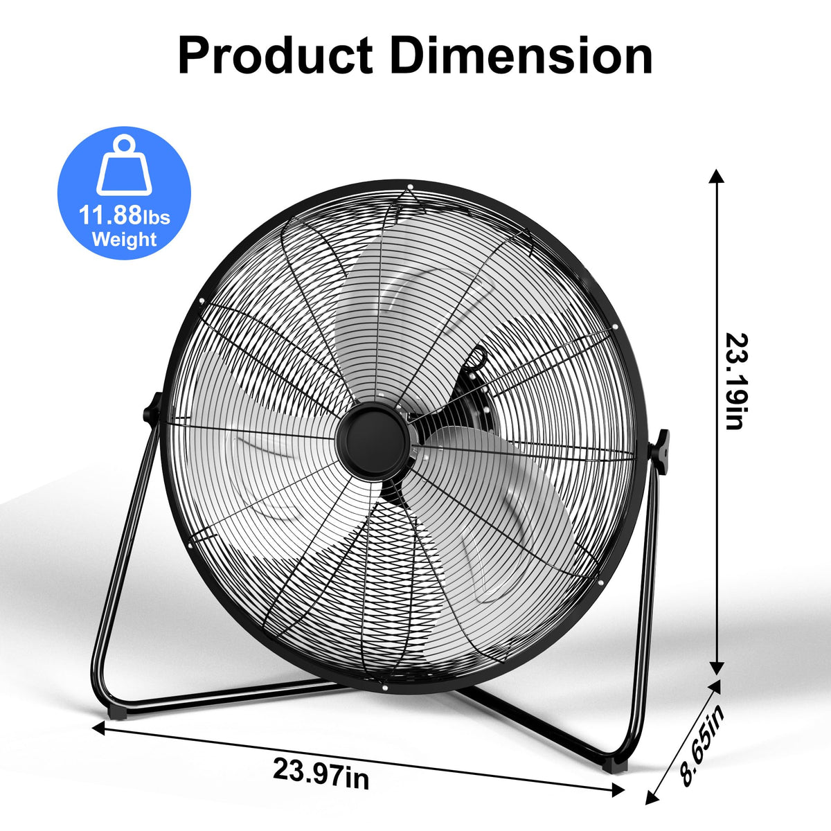 20 Inch 3 Speed High Velocity Metal Industrial Floor Fan E8307