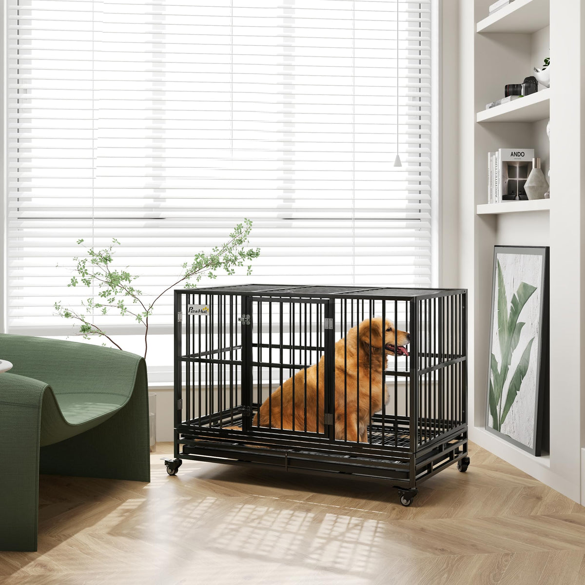 48" Heavy Duty Metal Dog Crate with Lockable Wheels H1788