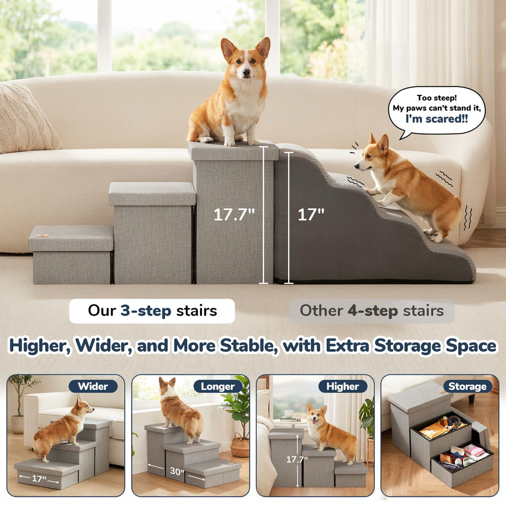 Light Grey Dog Stairs with Storage M842