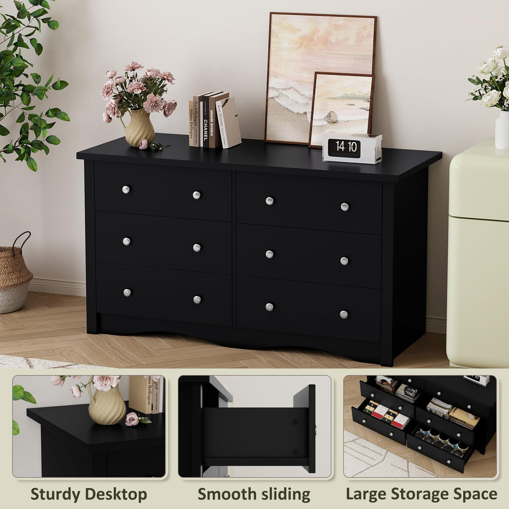 Black 6 Drawer Wood Dresser P58473