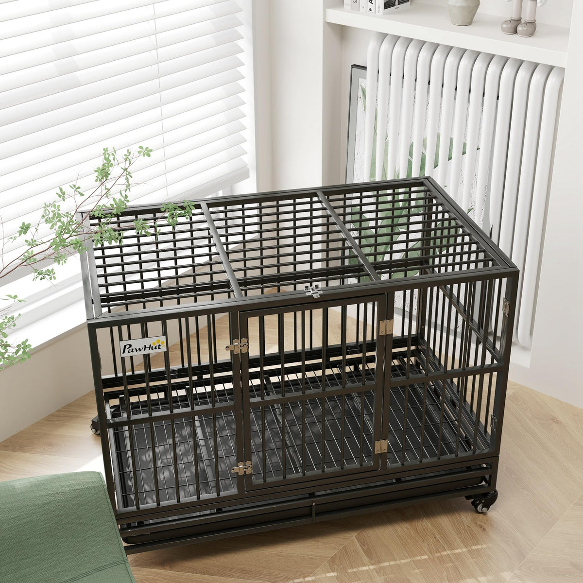 48" Heavy Duty Metal Dog Crate with Lockable Wheels H1788