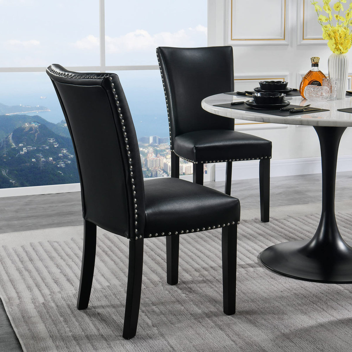 Black Leather Dining Chairs Set of 2 I1451