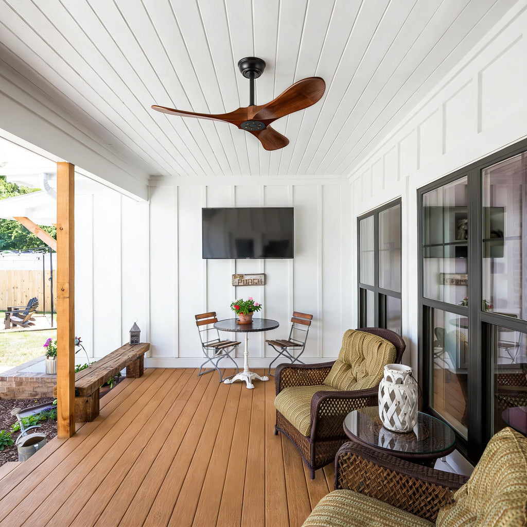 Solid Wood 3 Blade Ceiling Fan with Remote Wall Control H914577