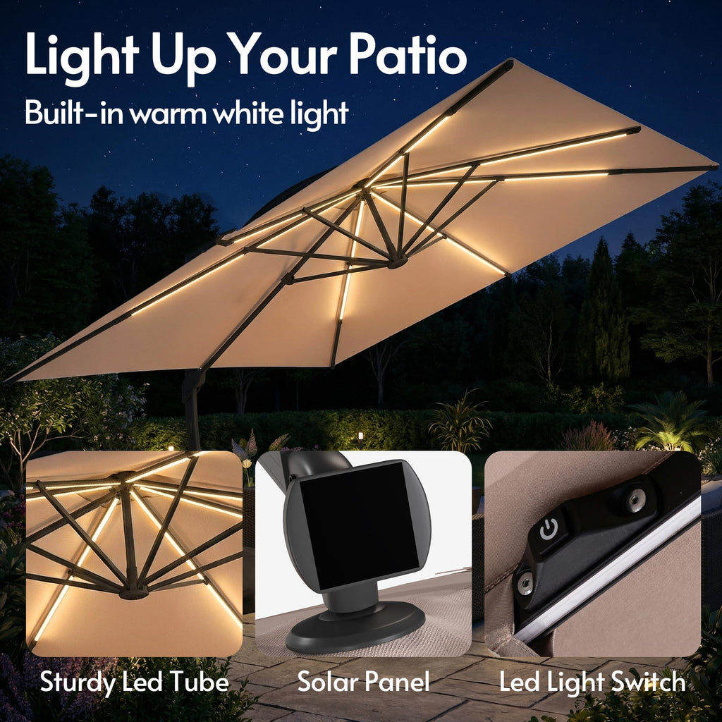 11x11ft Solar Powered Led Cantilever Umbrella with Base A82129