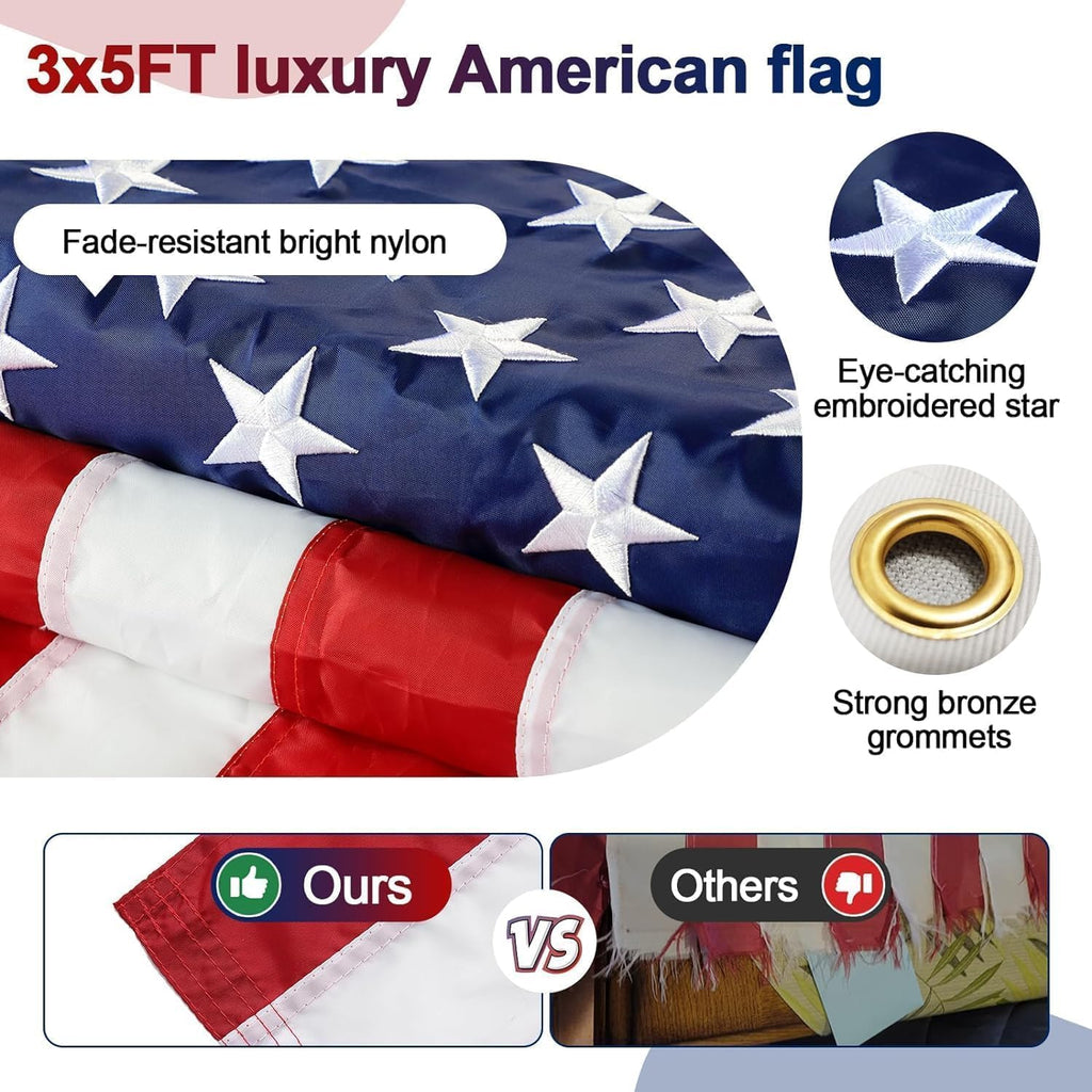 3x5 Embroidered American Flag with 5ft Flag Pole S68066