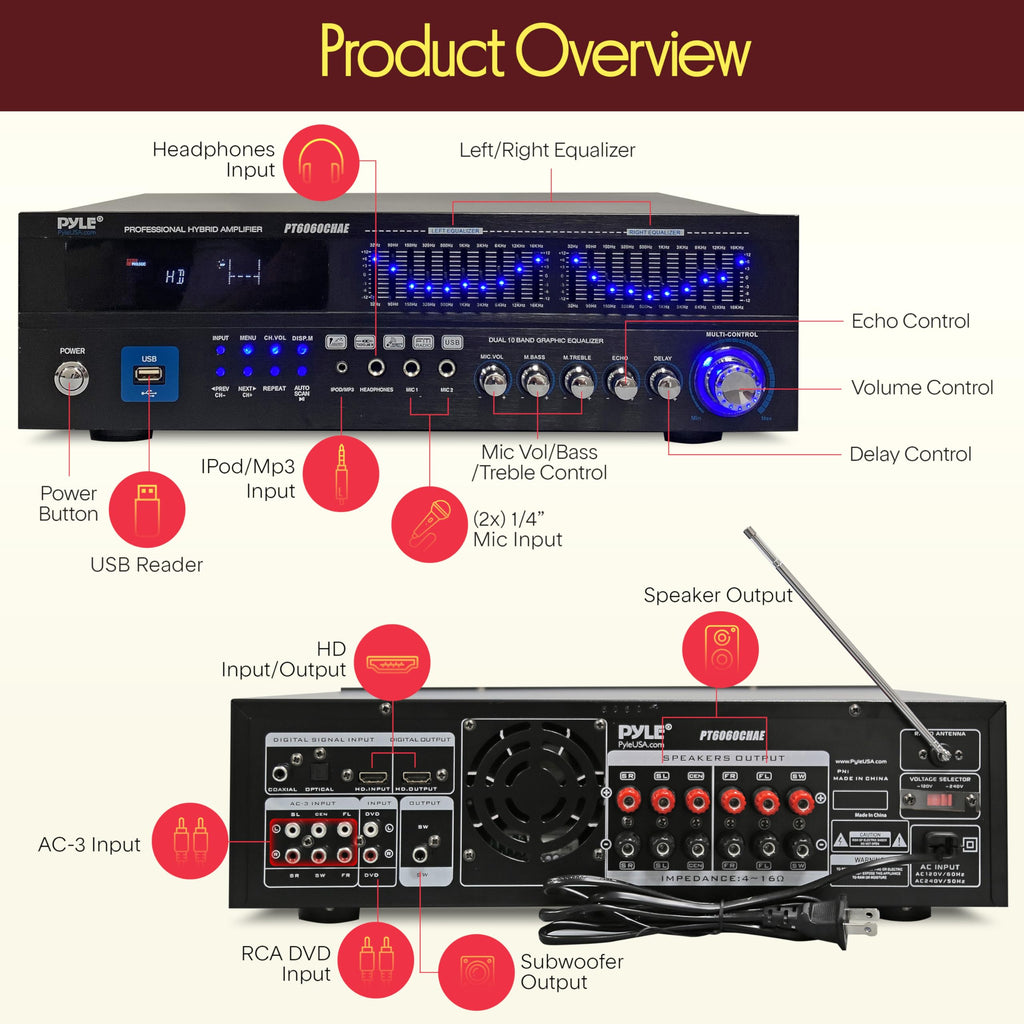 2000W 6-Channel Bluetooth Hybrid Home Amplifier I926230