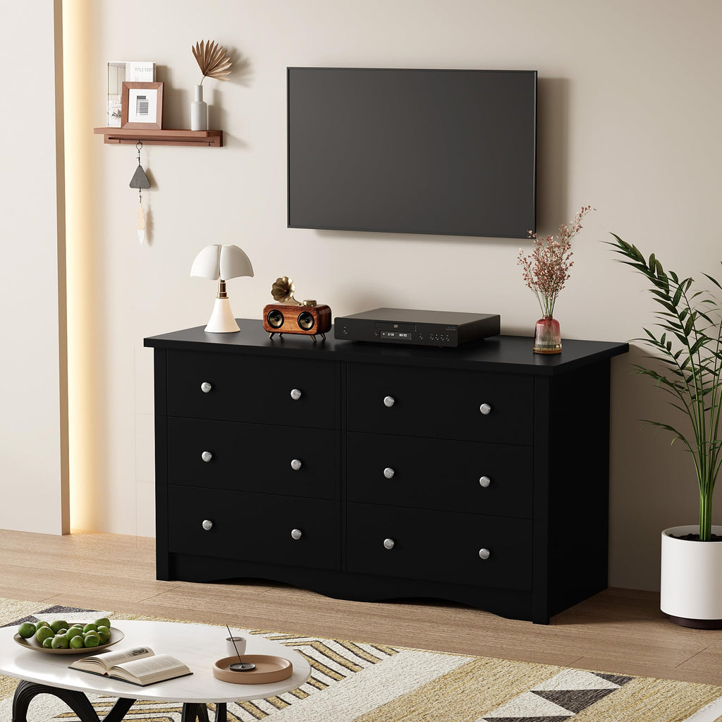 Black 6 Drawer Wood Dresser P58473