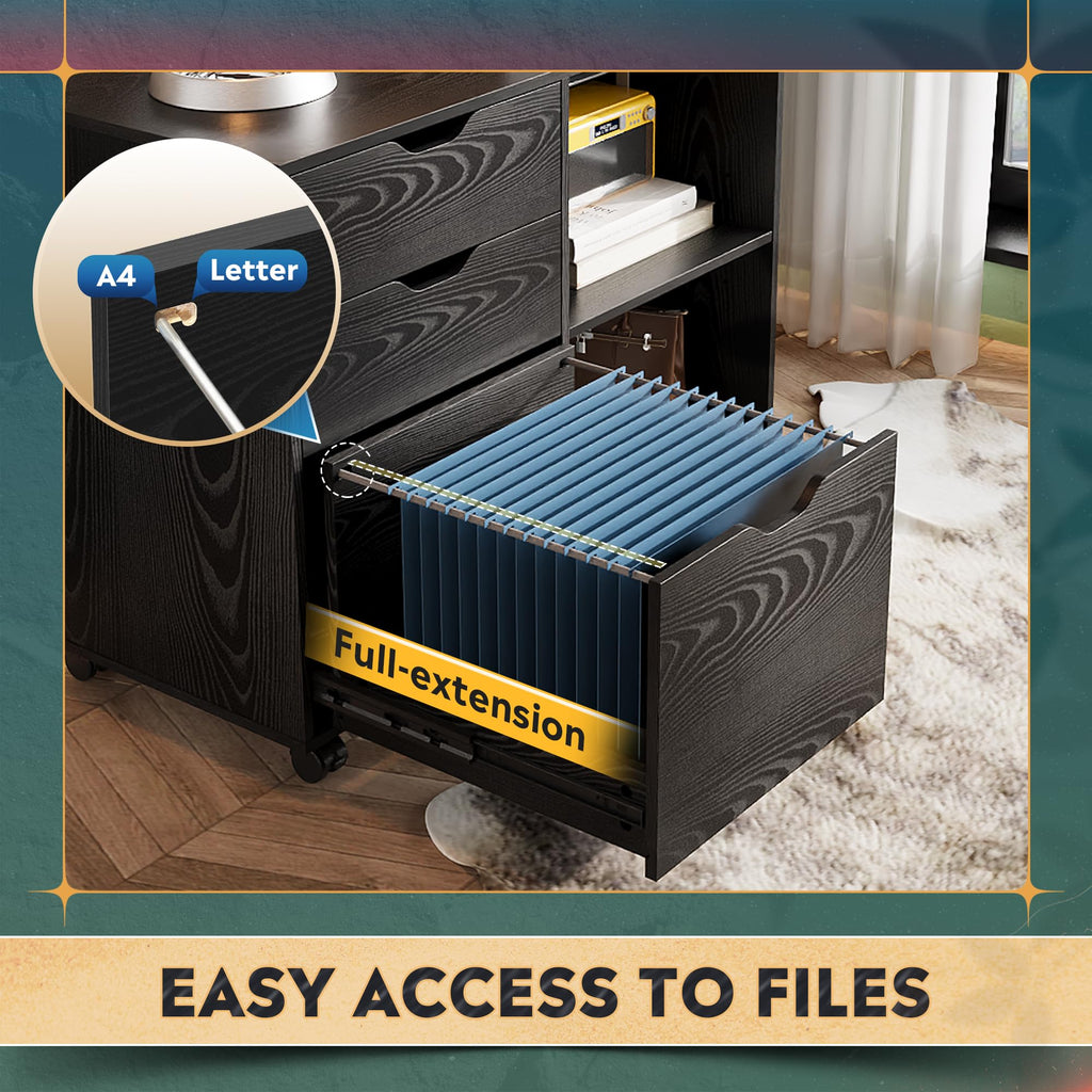 Black 3-Drawer Wood File Cabinet N432