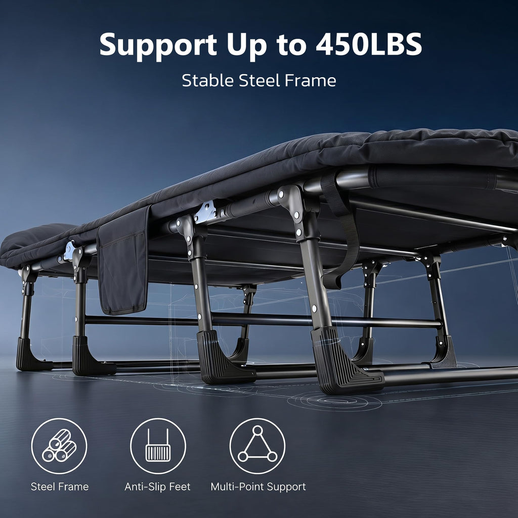 Folding Camping Cot with Mattress and Pillow, 450 Lbs Capacity, 69 Inch, Black V7468