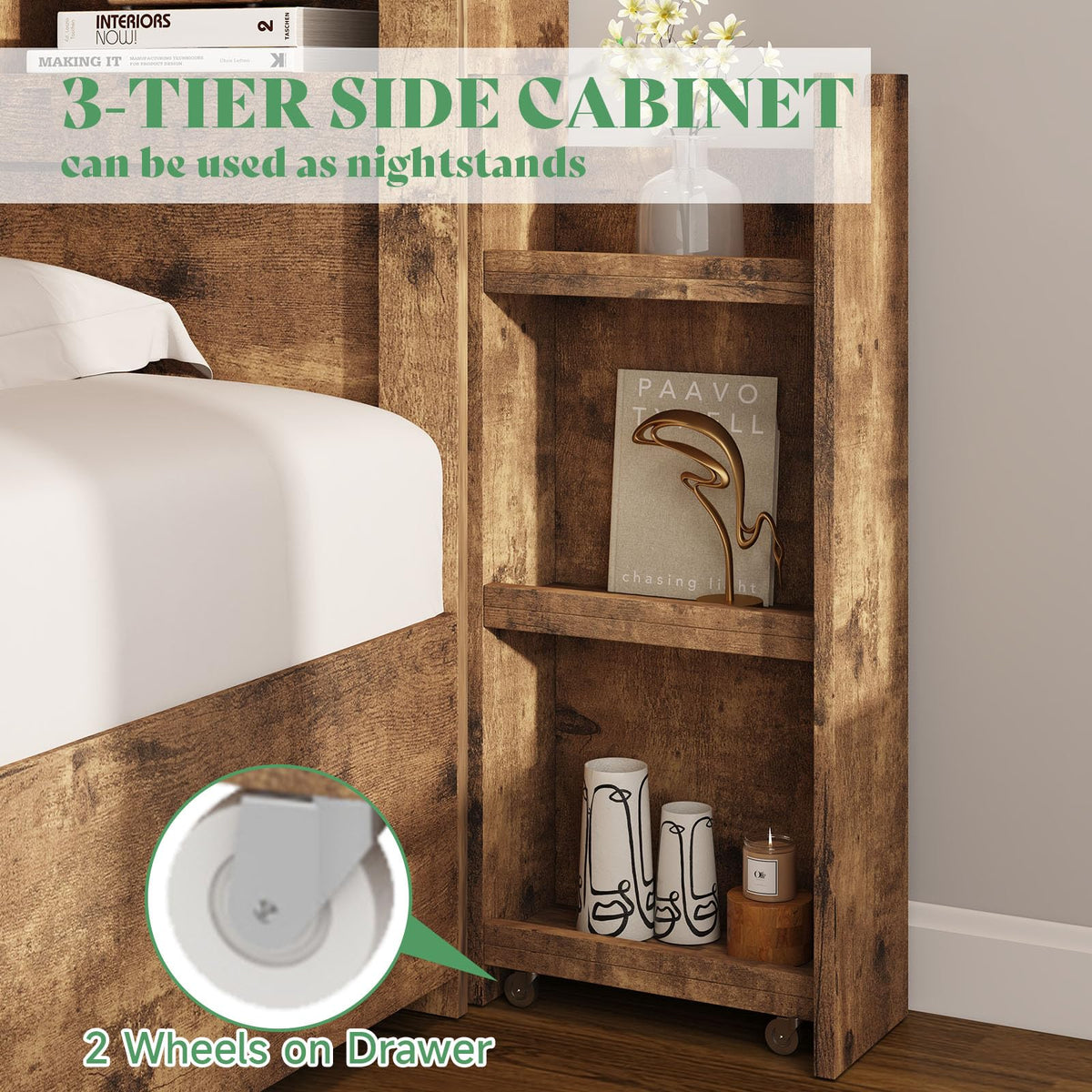 Full Bed Frame with Bookcase Headboard & Storage E641