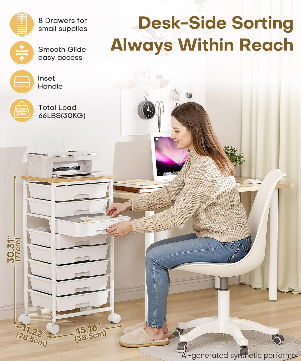 Rolling Storage Drawer Cart 8 Drawer Lockable Wheels S345