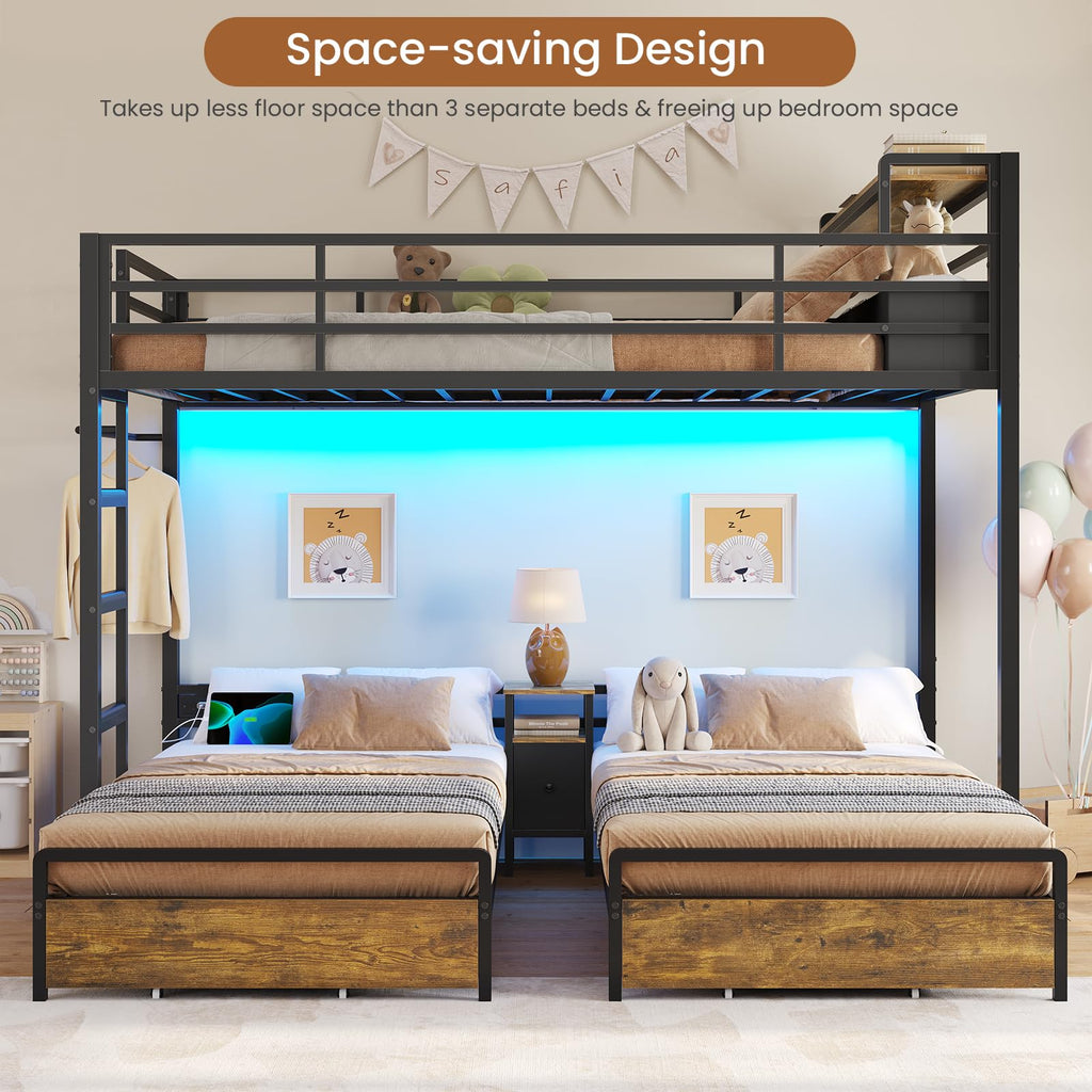 Black Twin Over Twin Triple Bunk Bed with Storage Drawers P4631