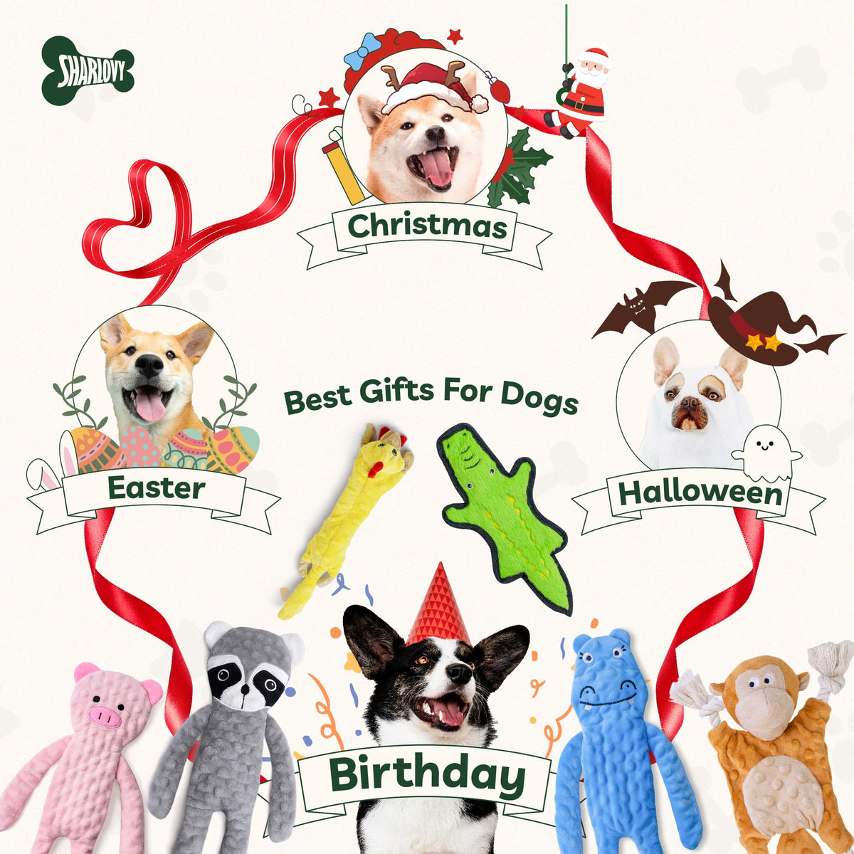 Crinkle Squeaky Plush Dog Toys 5 Pack A343065