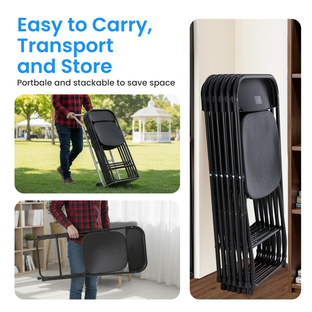 Black 10-Pack Plastic Folding Chair with Metal Frame J811910