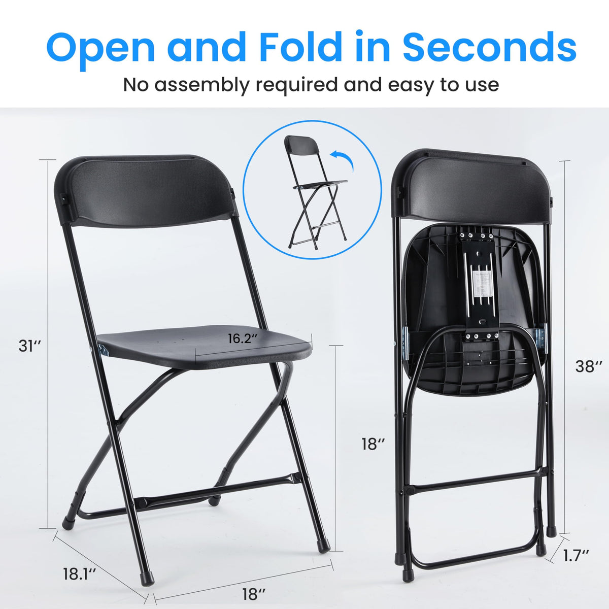 Black 10-Pack Plastic Folding Chair with Metal Frame J811910