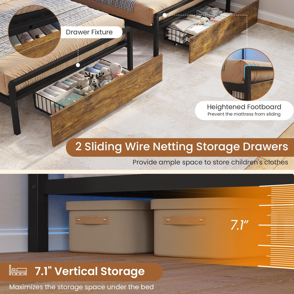 Black Twin Over Twin Triple Bunk Bed with Storage Drawers P4631