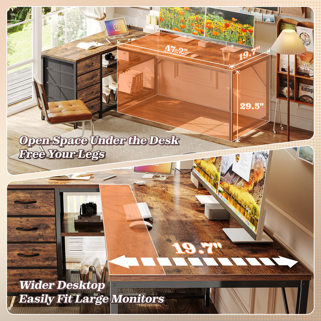 61" L Shaped Desk with Power Outlets & 4 Drawers P6968
