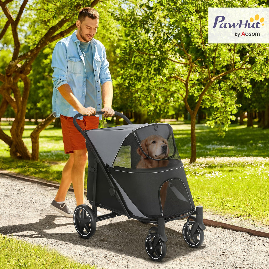 Foldable Dog Stroller with Storage Gray B885