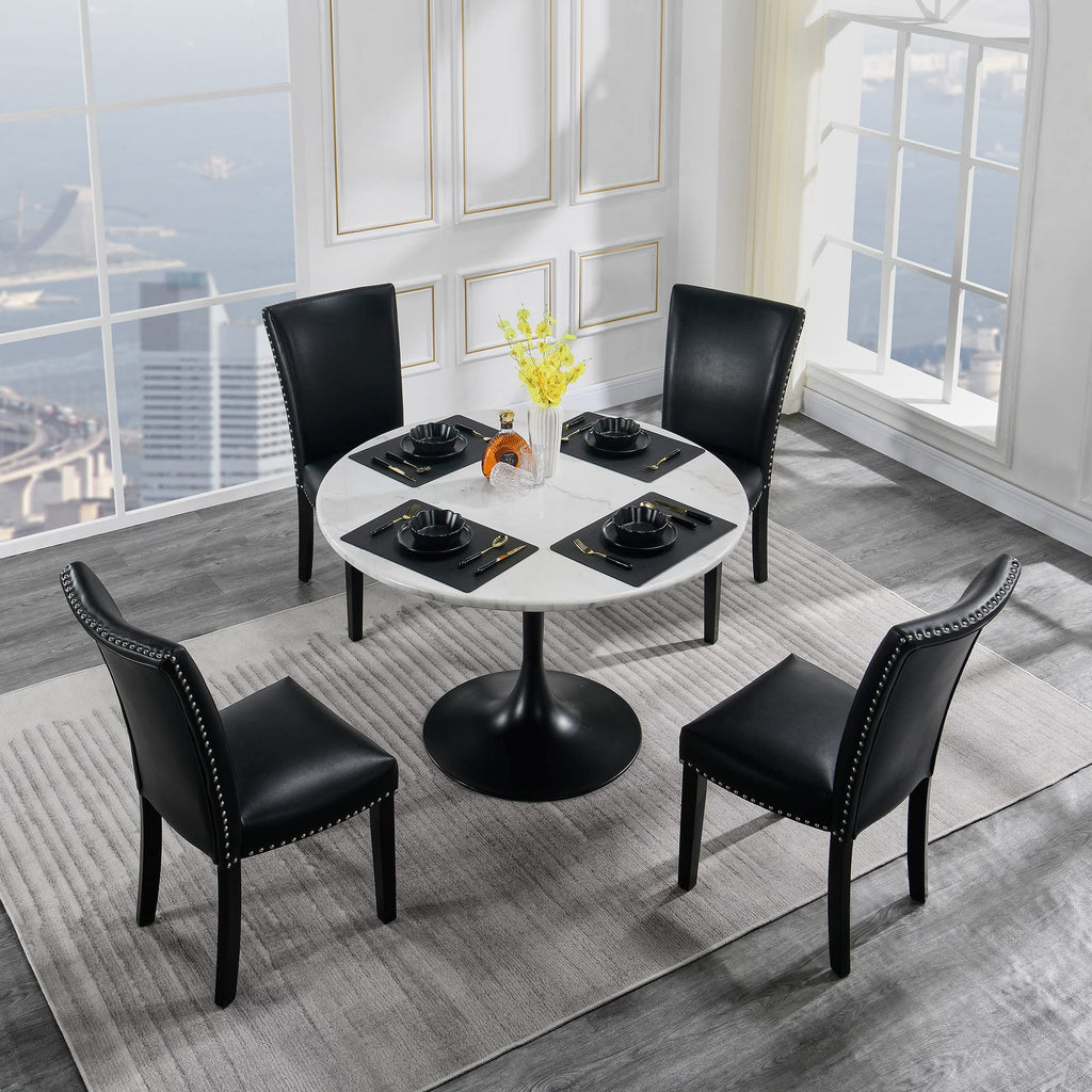 Black Leather Dining Chairs Set of 2 I1451