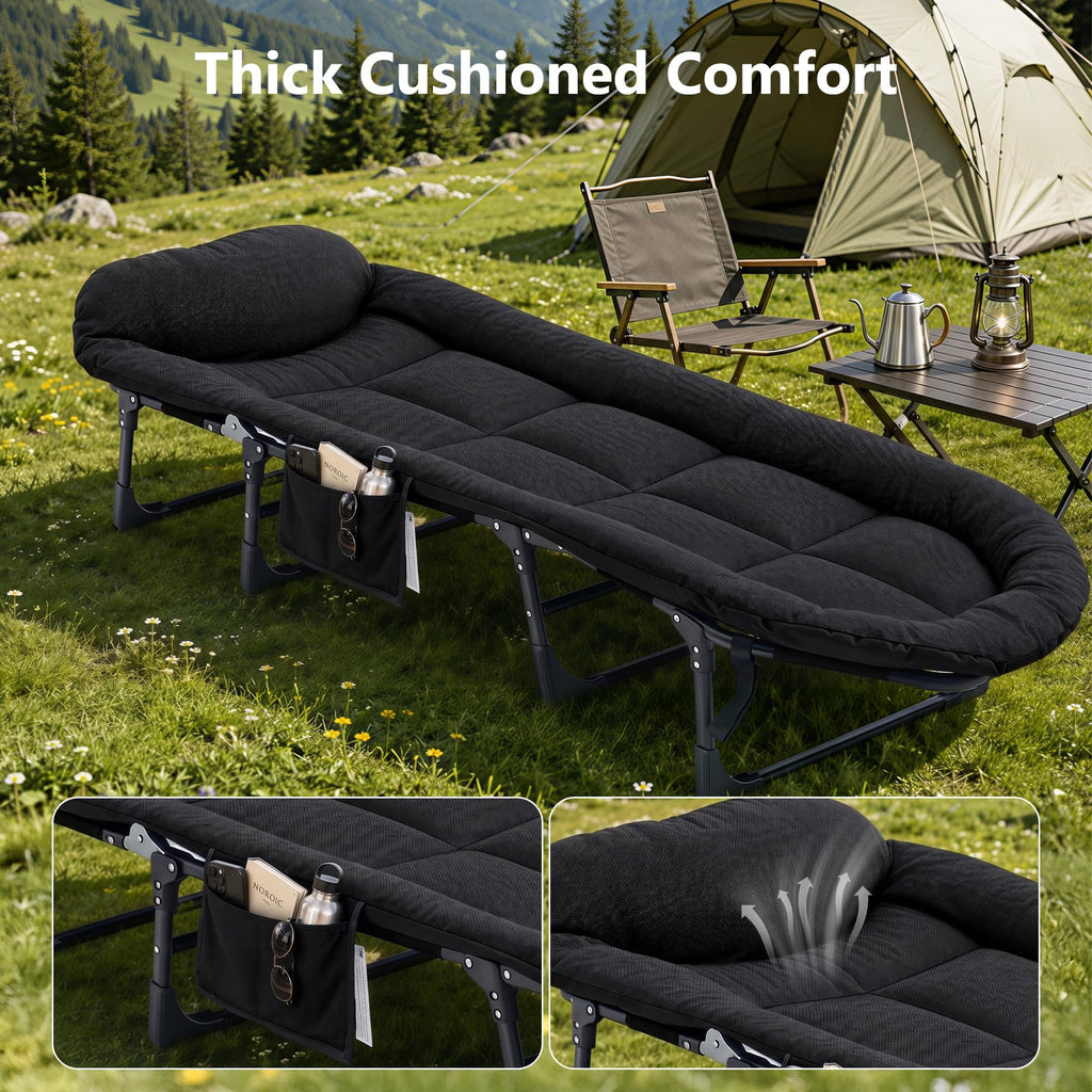 Folding Camping Cot with Mattress and Pillow, 450 Lbs Capacity, 69 Inch, Black V7468