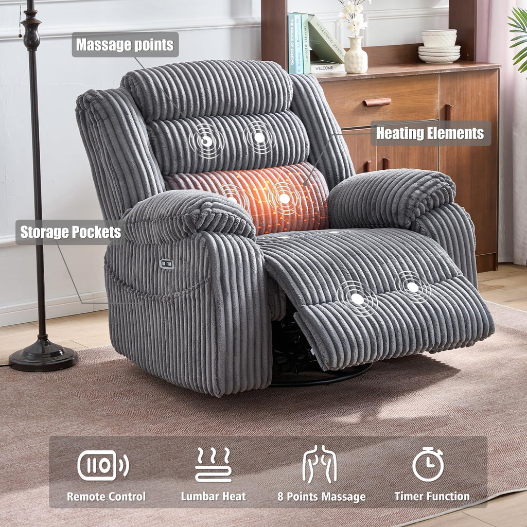 Power Swivel Rocker Recliner Chair with Vibration & Heat G98904