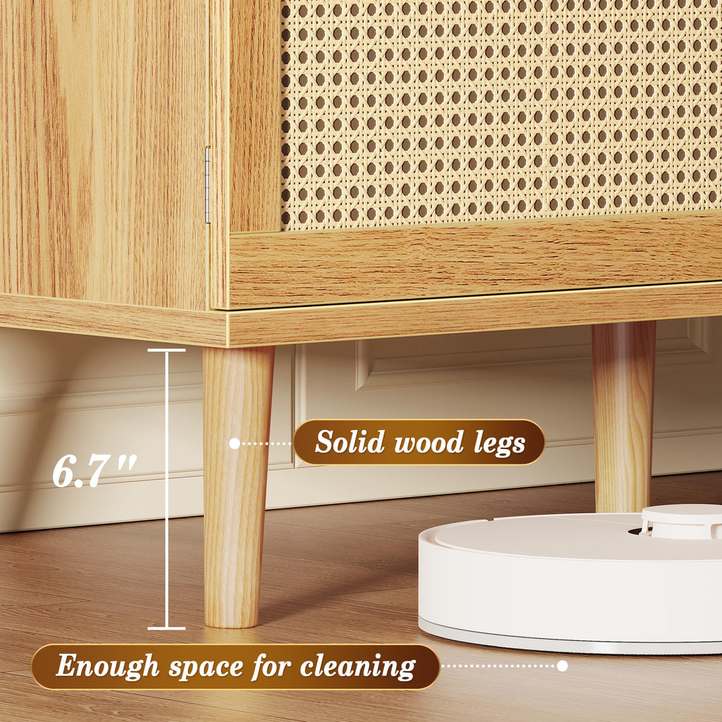 65 Inch Rattan TV Stand with Adjustable Shelf and 2 Cabinets K13081