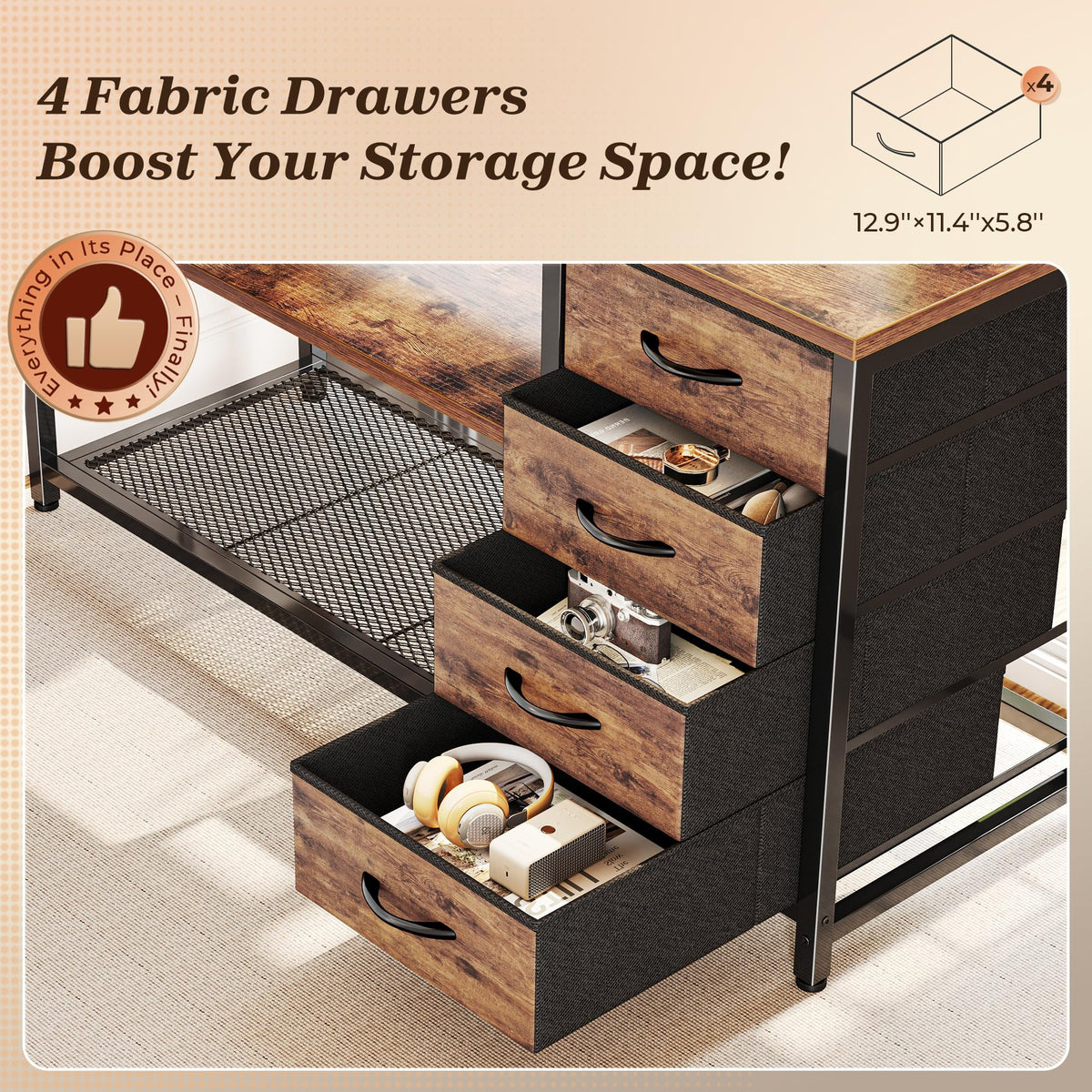 61" L Shaped Desk with Power Outlets & 4 Drawers P6968