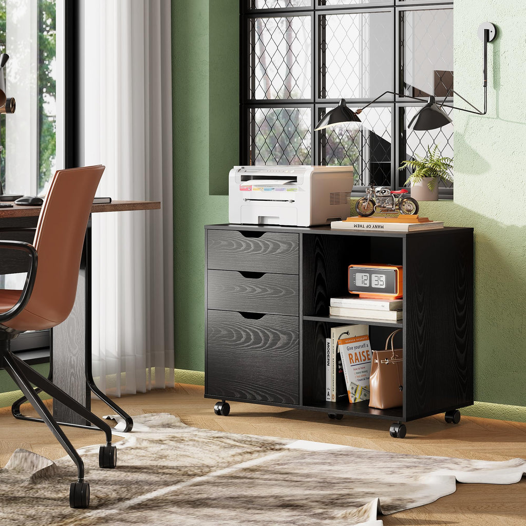 Black 3-Drawer Wood File Cabinet N432